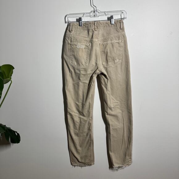 Free People We The Free Pants Women 25 Tan High Rise Distressed Straight Minimal - Picture 2 of 9